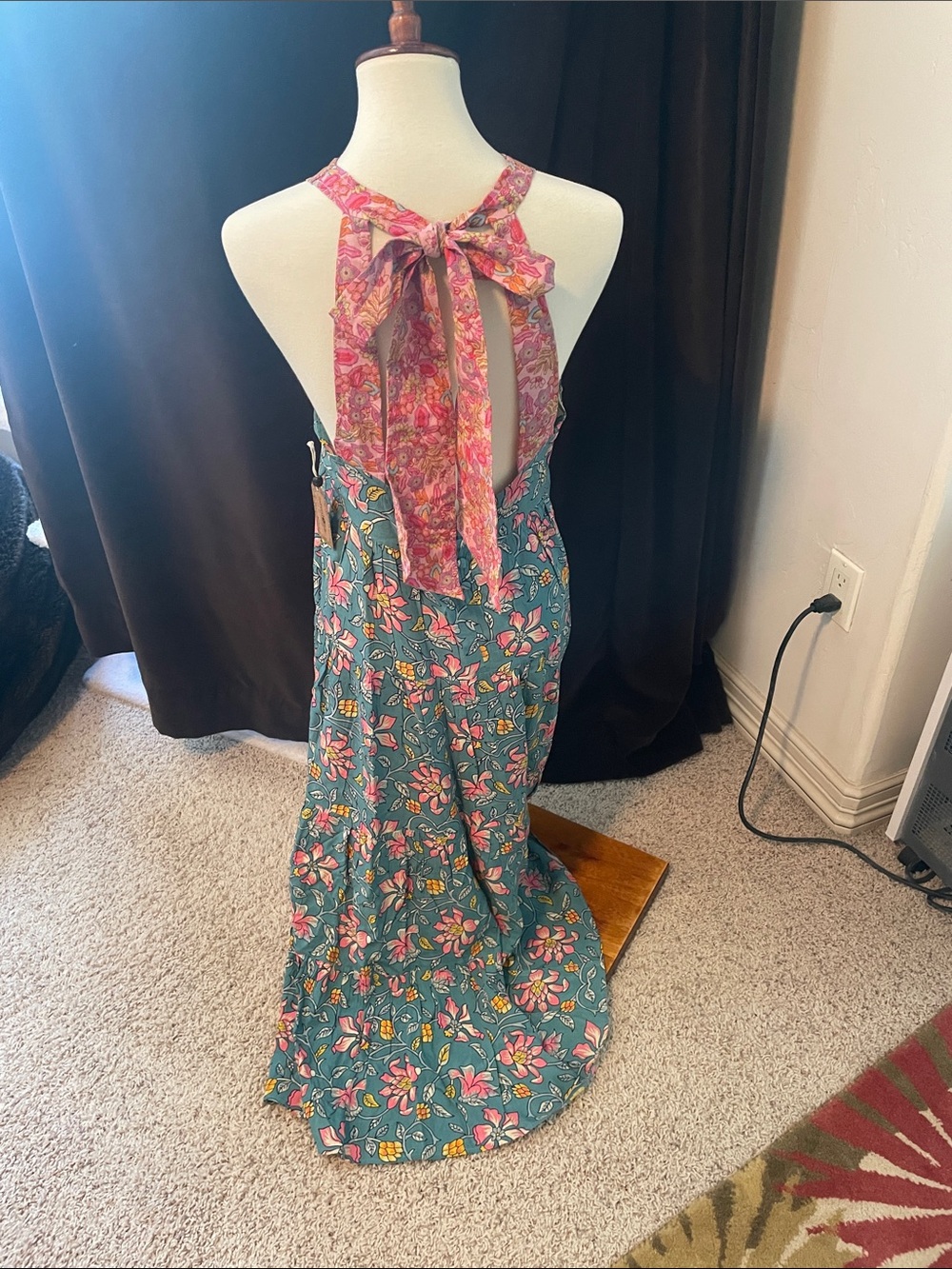 Natural Life brand Floral Halter Maxi Dress in Teal and Pink - Picture 4 of 7